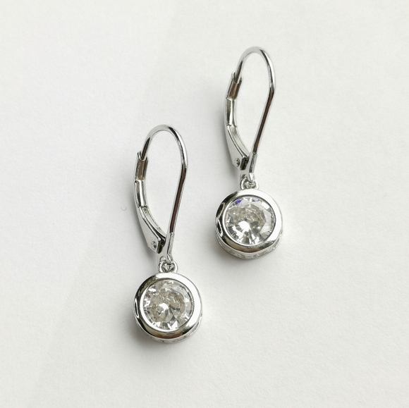 Sterling Silver CZ Dangle Lever Back Earrings - Picture 8 of 8